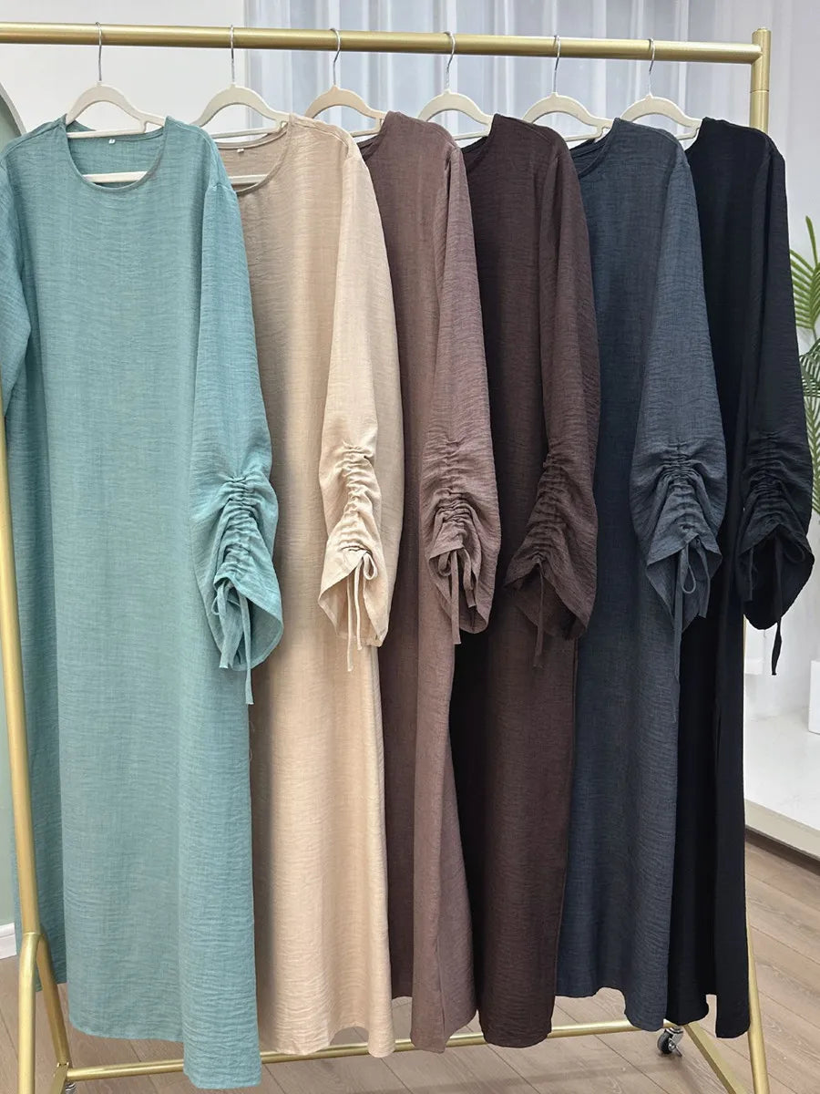 فساتين نسائية مسلمة من دبي، عباية بأكمام طويلة برباط، قفطان سادة محتشم، رداء رمضاني، مقاسات كبيرة، ملابس إسلامية نسائية