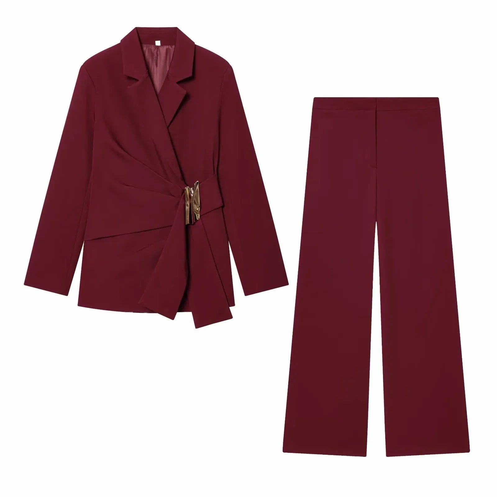طقم نسائي أنيق قطعتين – بليزر بأكمام طويلة مع بنطال مستقيم عصري