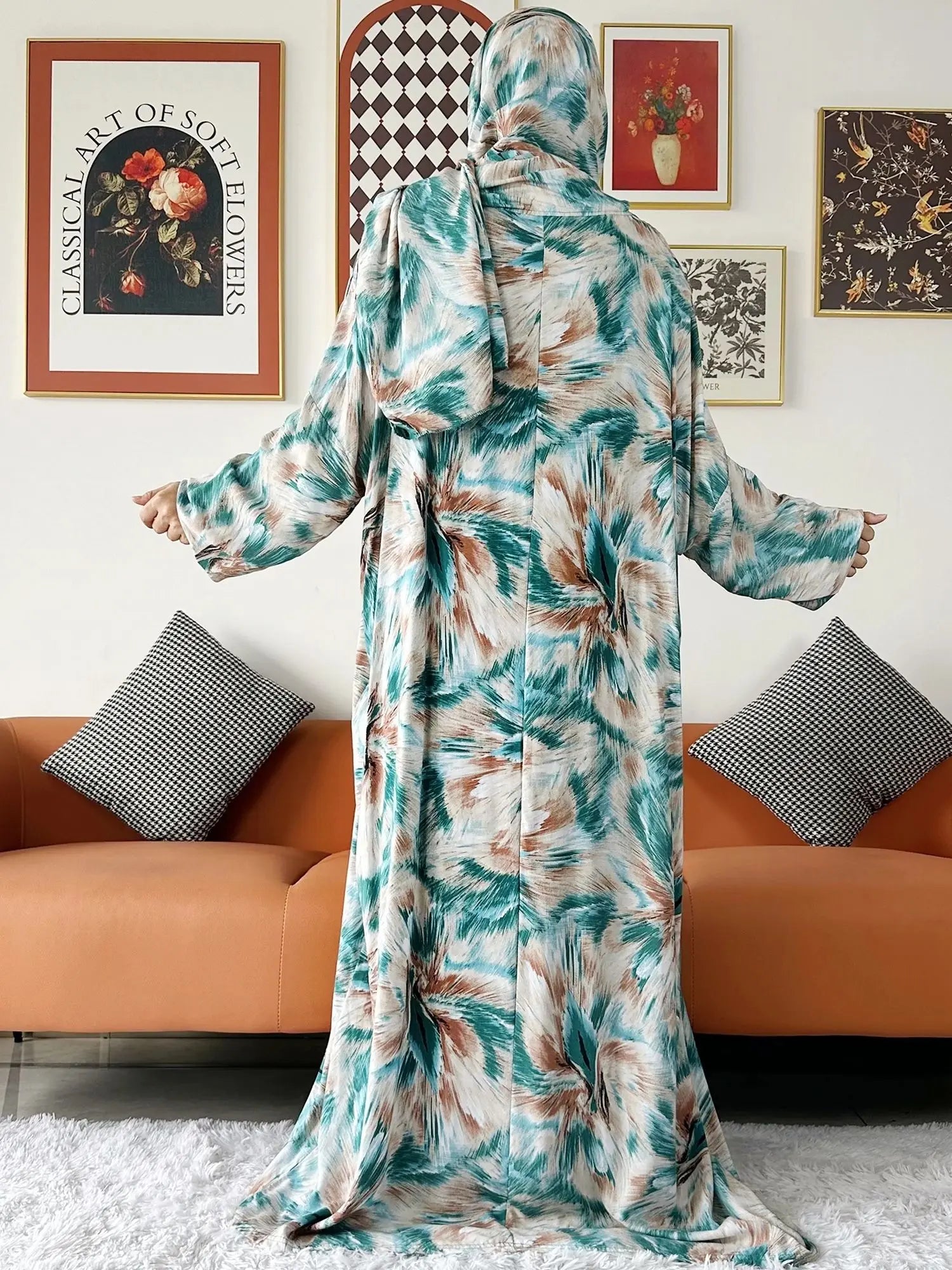 عباية صلاة قطنية مع حجاب المدمج – عباية فضفاضة لرمضان