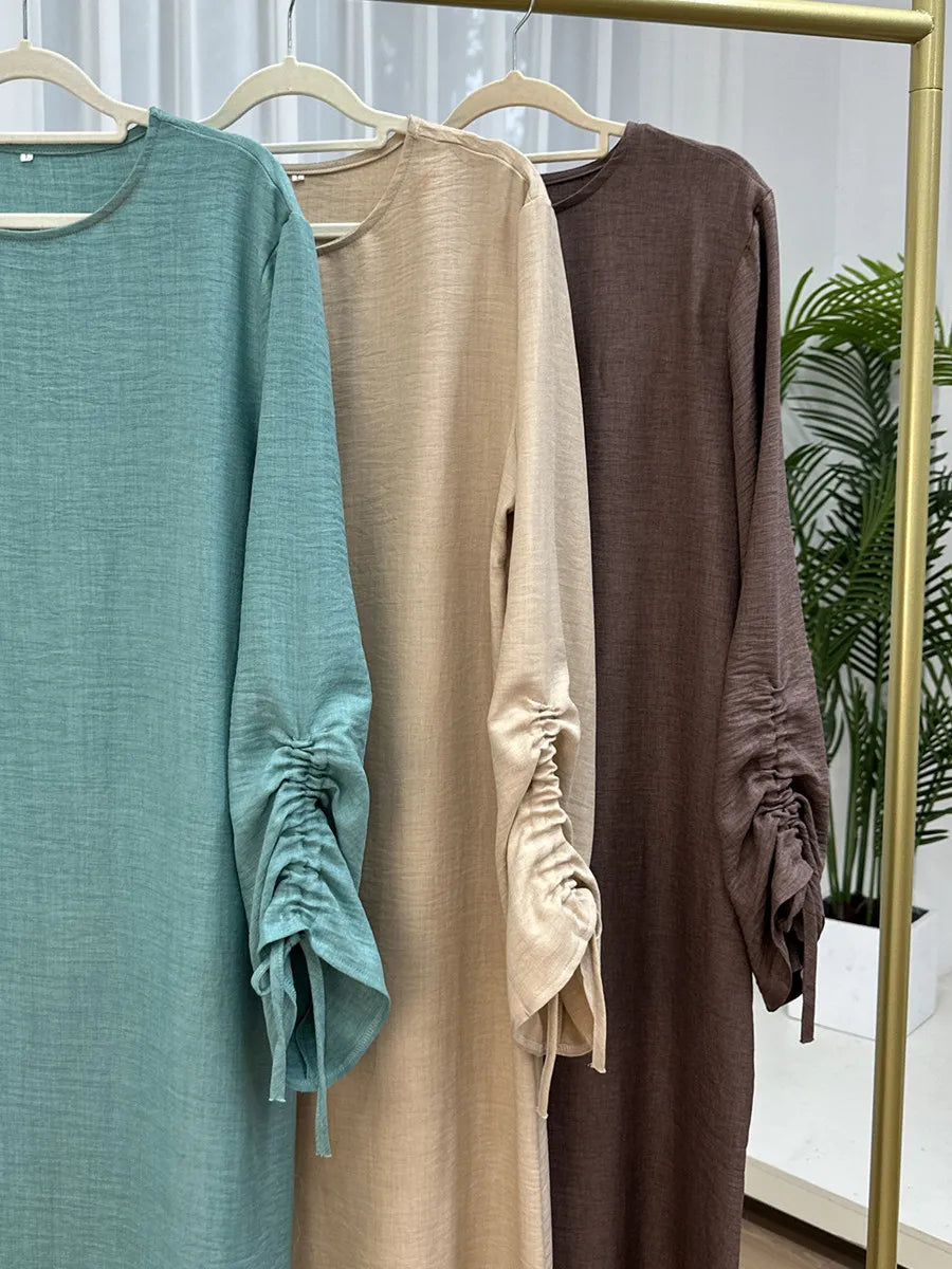 فساتين نسائية مسلمة من دبي، عباية بأكمام طويلة برباط، قفطان سادة محتشم، رداء رمضاني، مقاسات كبيرة، ملابس إسلامية نسائية