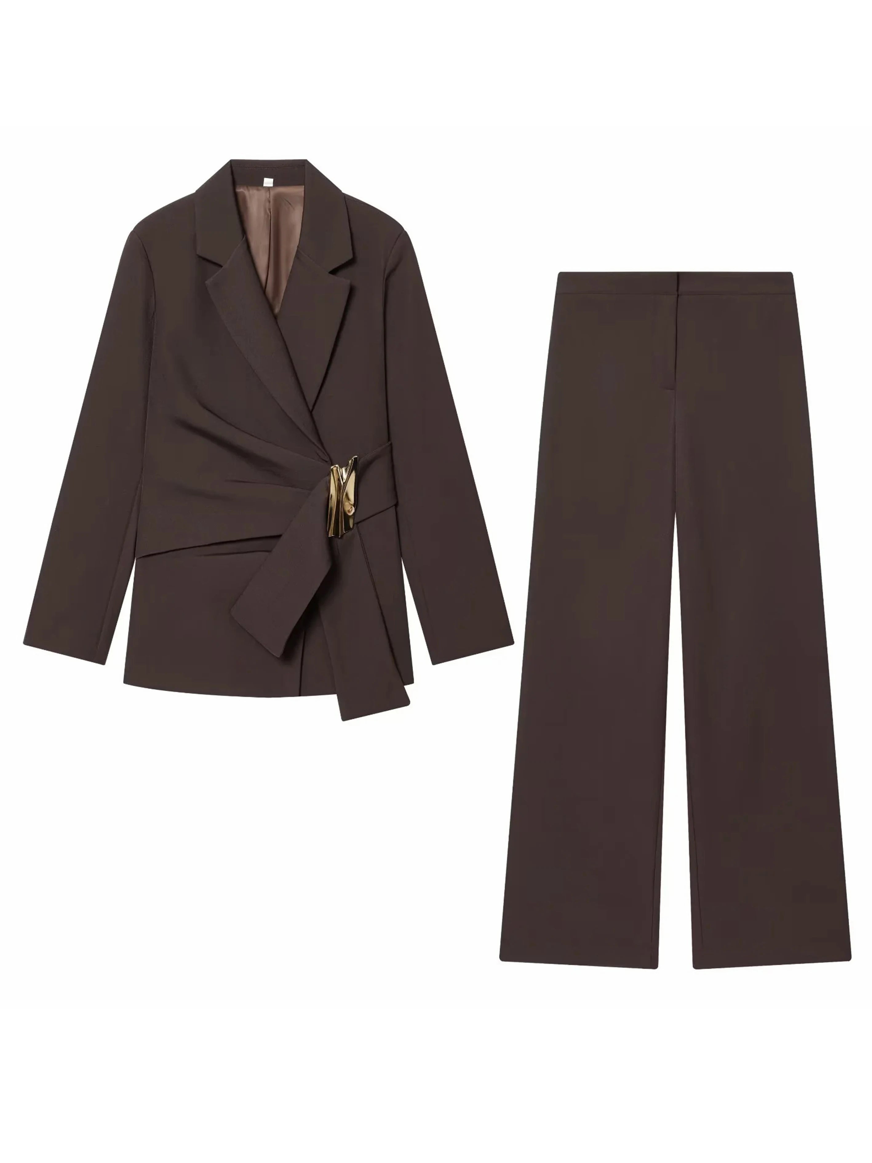 طقم نسائي أنيق قطعتين – بليزر بأكمام طويلة مع بنطال مستقيم عصري