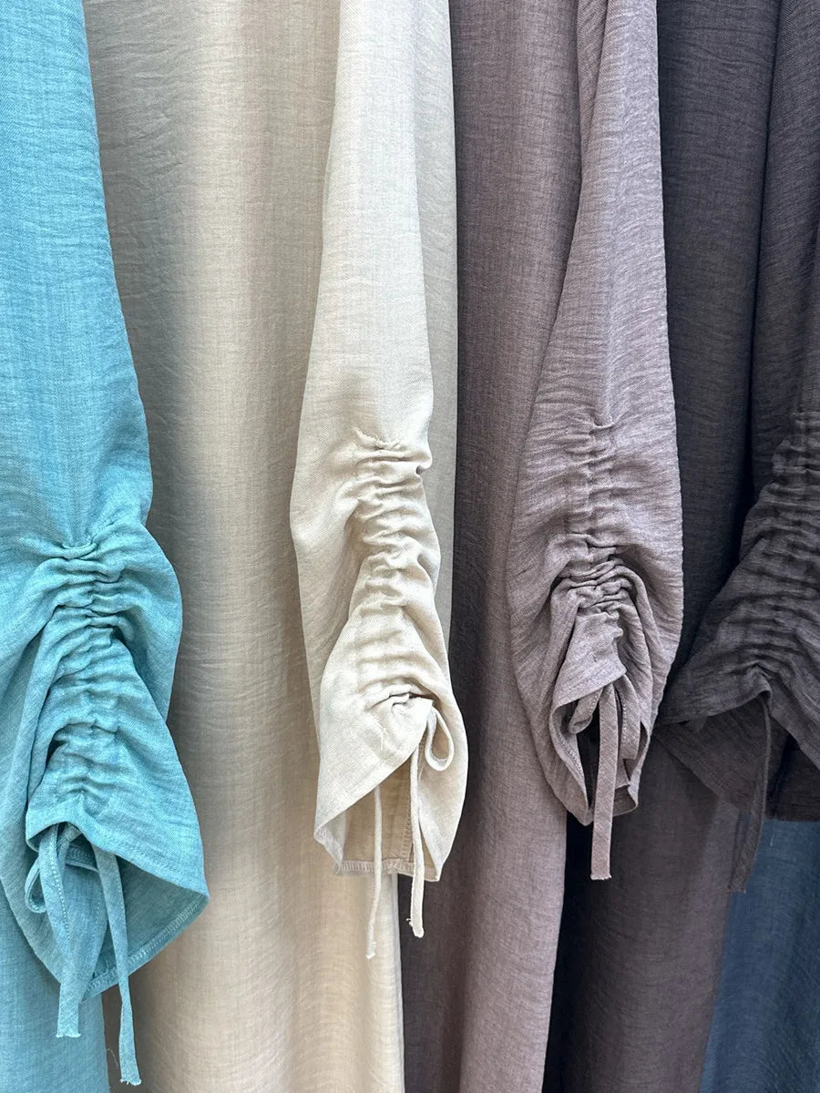 فساتين نسائية مسلمة من دبي، عباية بأكمام طويلة برباط، قفطان سادة محتشم، رداء رمضاني، مقاسات كبيرة، ملابس إسلامية نسائية