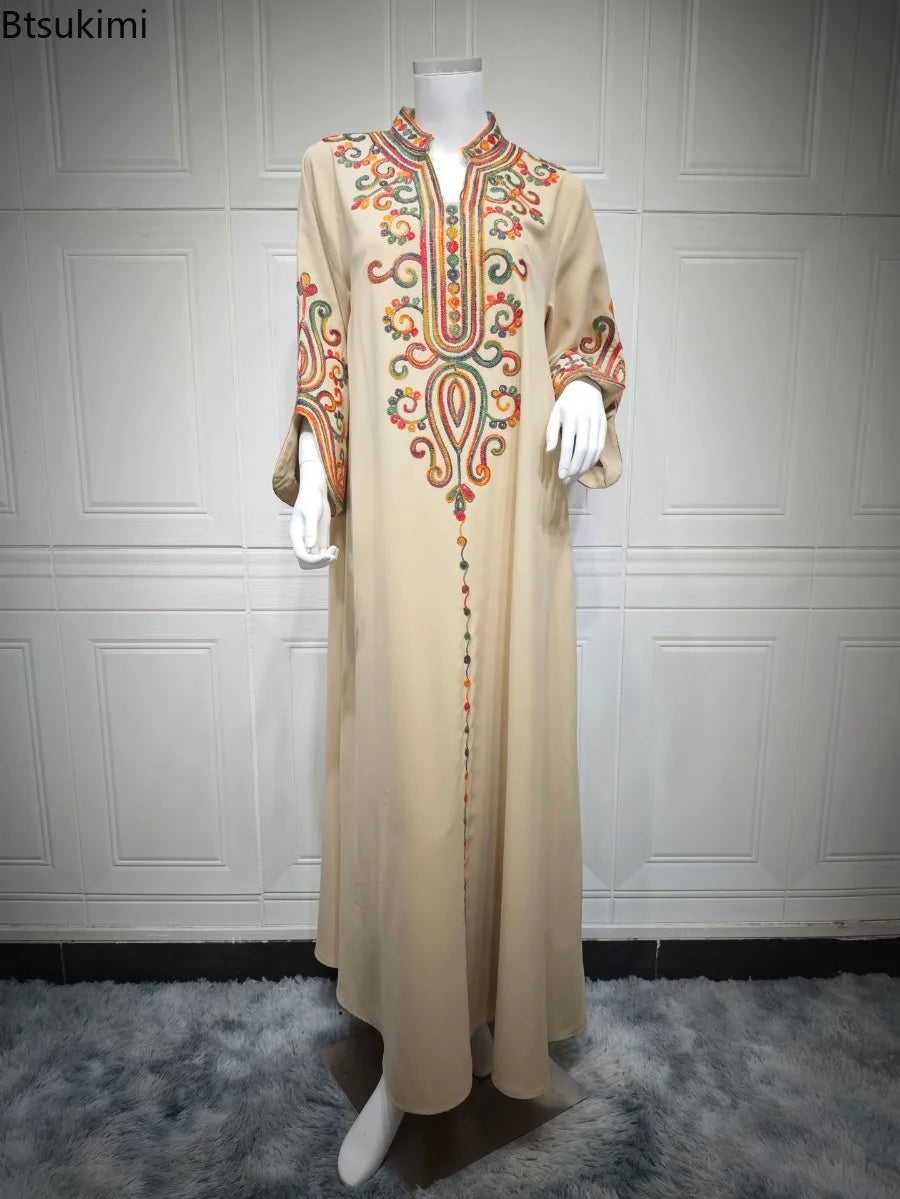 عباية نسائية مطرزة أنيقة – فستان طويل فاخر للمناسبات ورمضان بتصميم عربي راقٍ