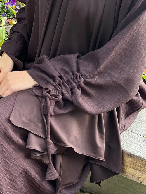 فساتين نسائية مسلمة من دبي، عباية بأكمام طويلة برباط، قفطان سادة محتشم، رداء رمضاني، مقاسات كبيرة، ملابس إسلامية نسائية