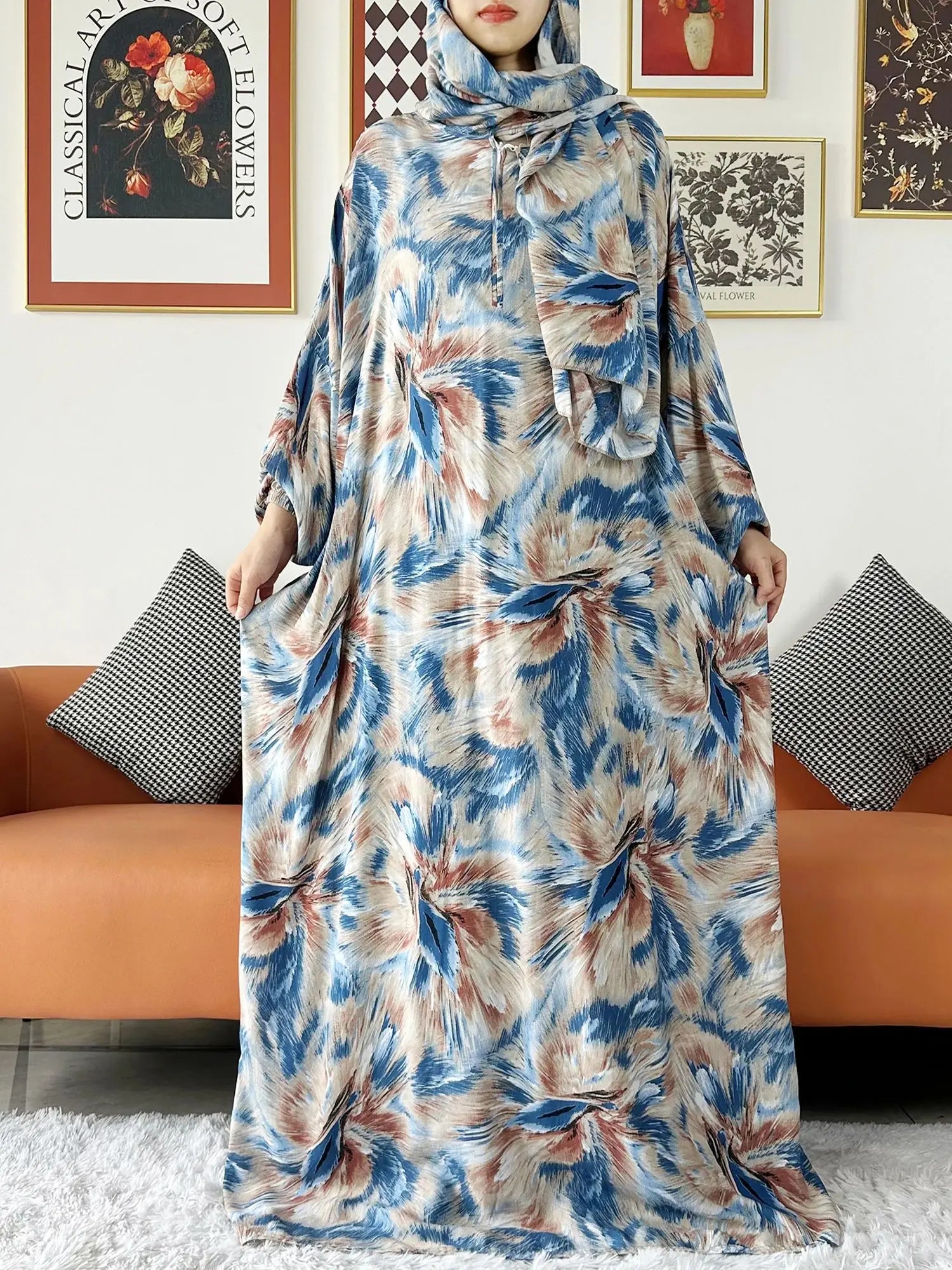 عباية صلاة نسائية قطنية مع حجاب مدمج – عباية فضفاضة لرمضان