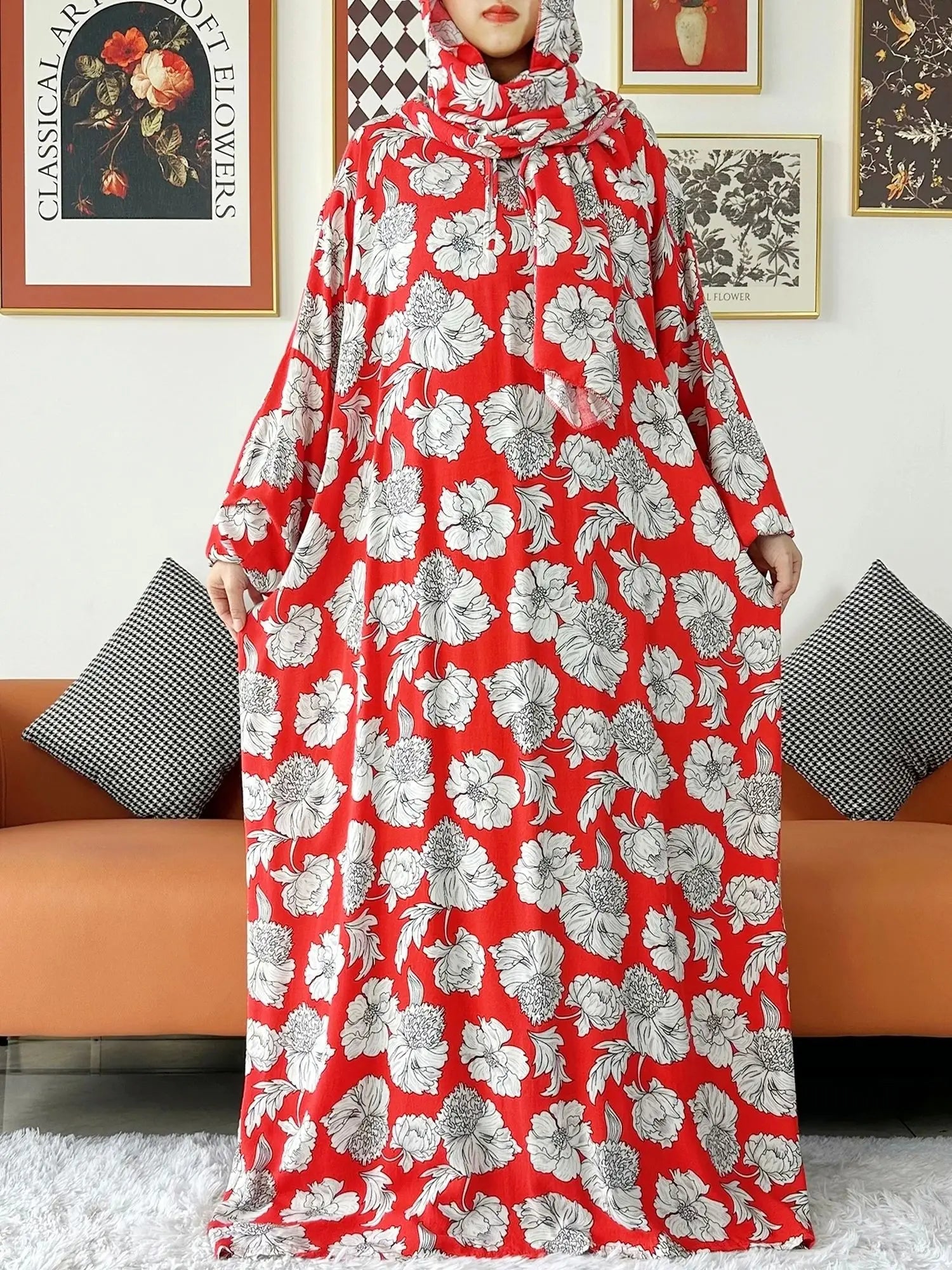 عباية صلاة نسائية قطنية مع حجاب مدمج – عباية فضفاضة لرمضان