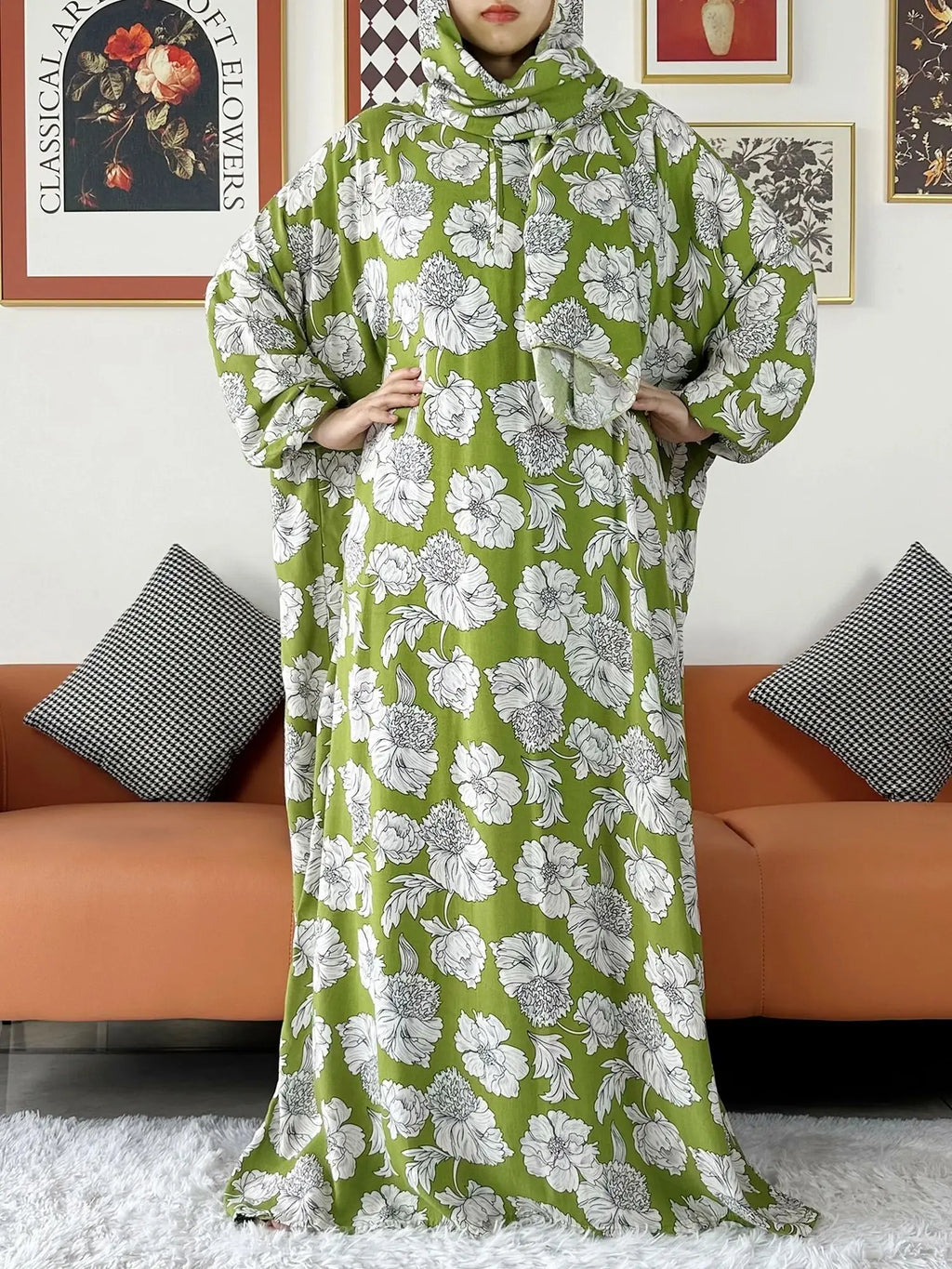 عباية صلاة قطنية مع حجاب المدمج – عباية فضفاضة لرمضان