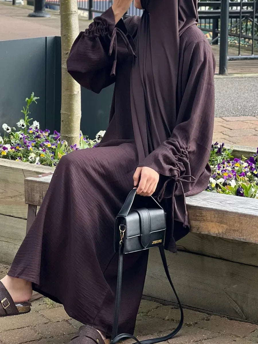 فساتين نسائية مسلمة من دبي، عباية بأكمام طويلة برباط، قفطان سادة محتشم، رداء رمضاني، مقاسات كبيرة، ملابس إسلامية نسائية