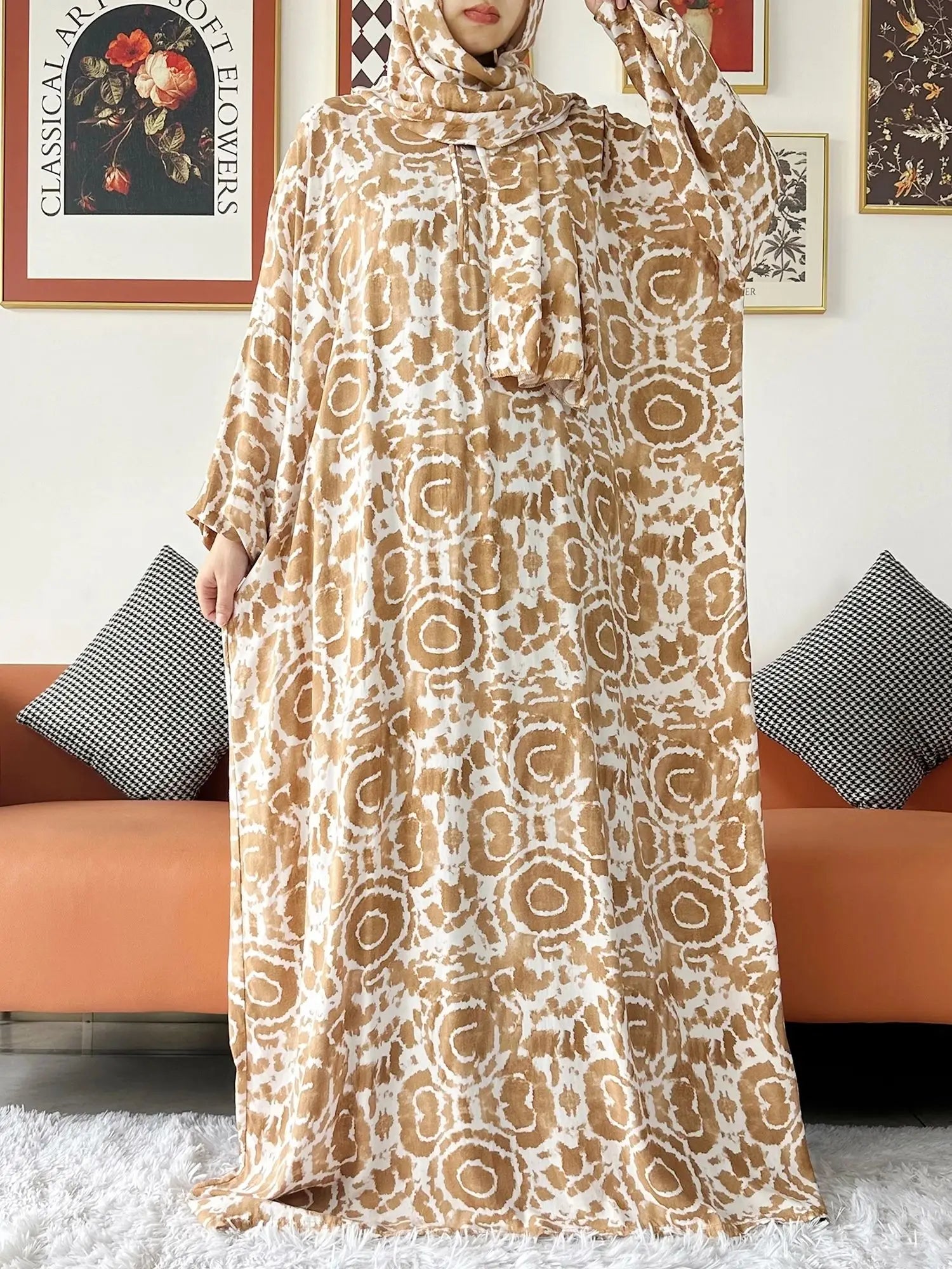 عباية صلاة قطنية مع حجاب المدمج – عباية فضفاضة لرمضان