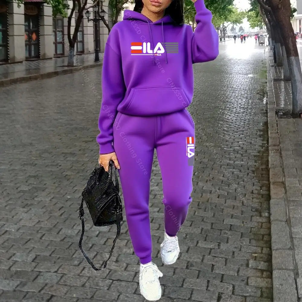 طقم رياضي نسائي قطعتين – هودي أنيق مع بنطال مريح برباط خصر