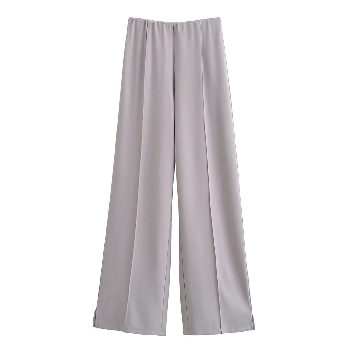 طقم نسائي أنيق قطعتين – بلوزة بأكمام طويلة وياقة دائرية مع بنطال واسع مريح