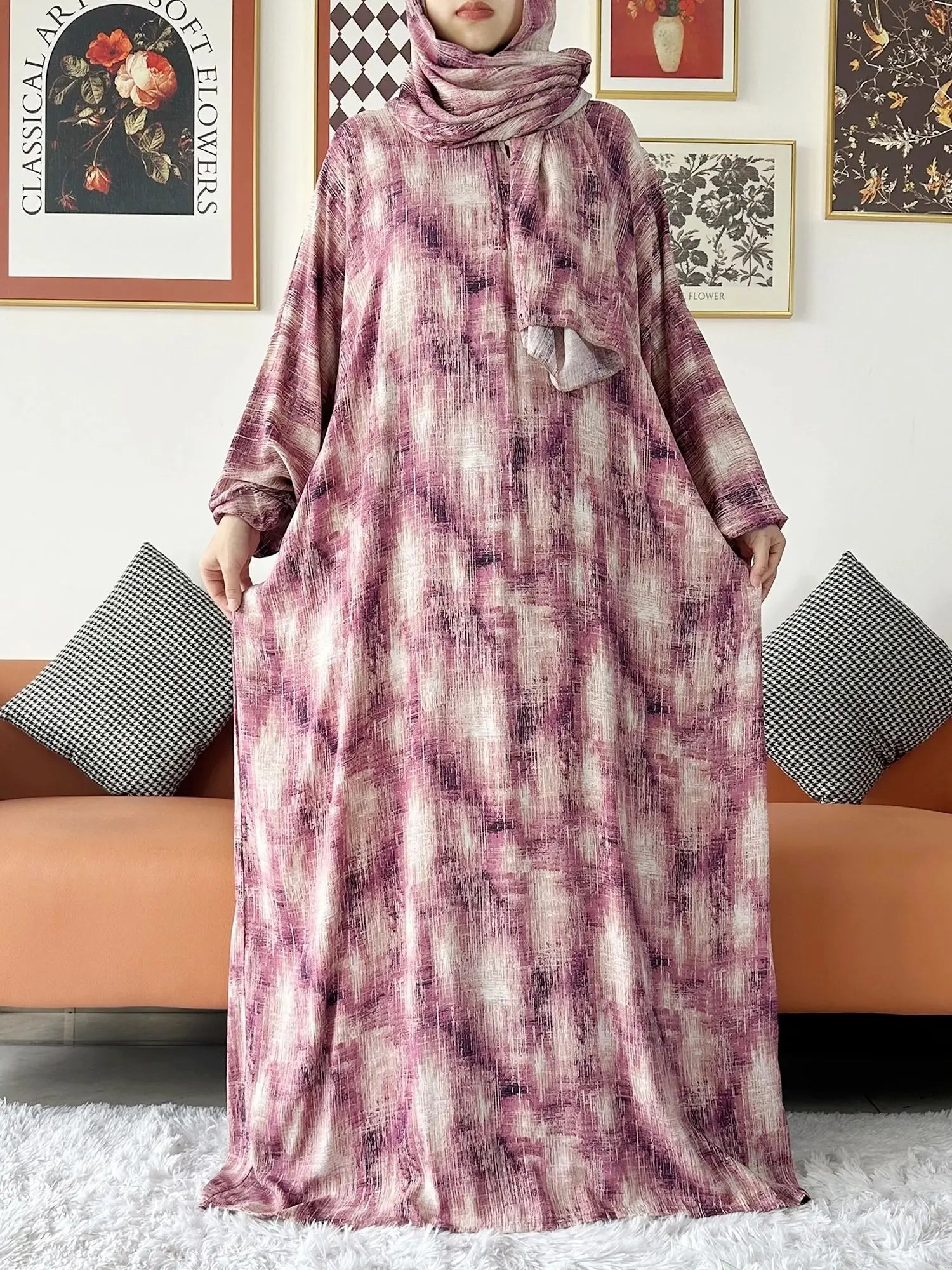 عباية صلاة نسائية قطنية مع حجاب مدمج – عباية فضفاضة لرمضان