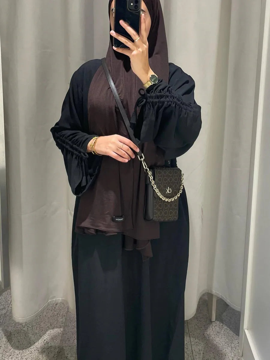 فساتين نسائية مسلمة من دبي، عباية بأكمام طويلة برباط، قفطان سادة محتشم، رداء رمضاني، مقاسات كبيرة، ملابس إسلامية نسائية