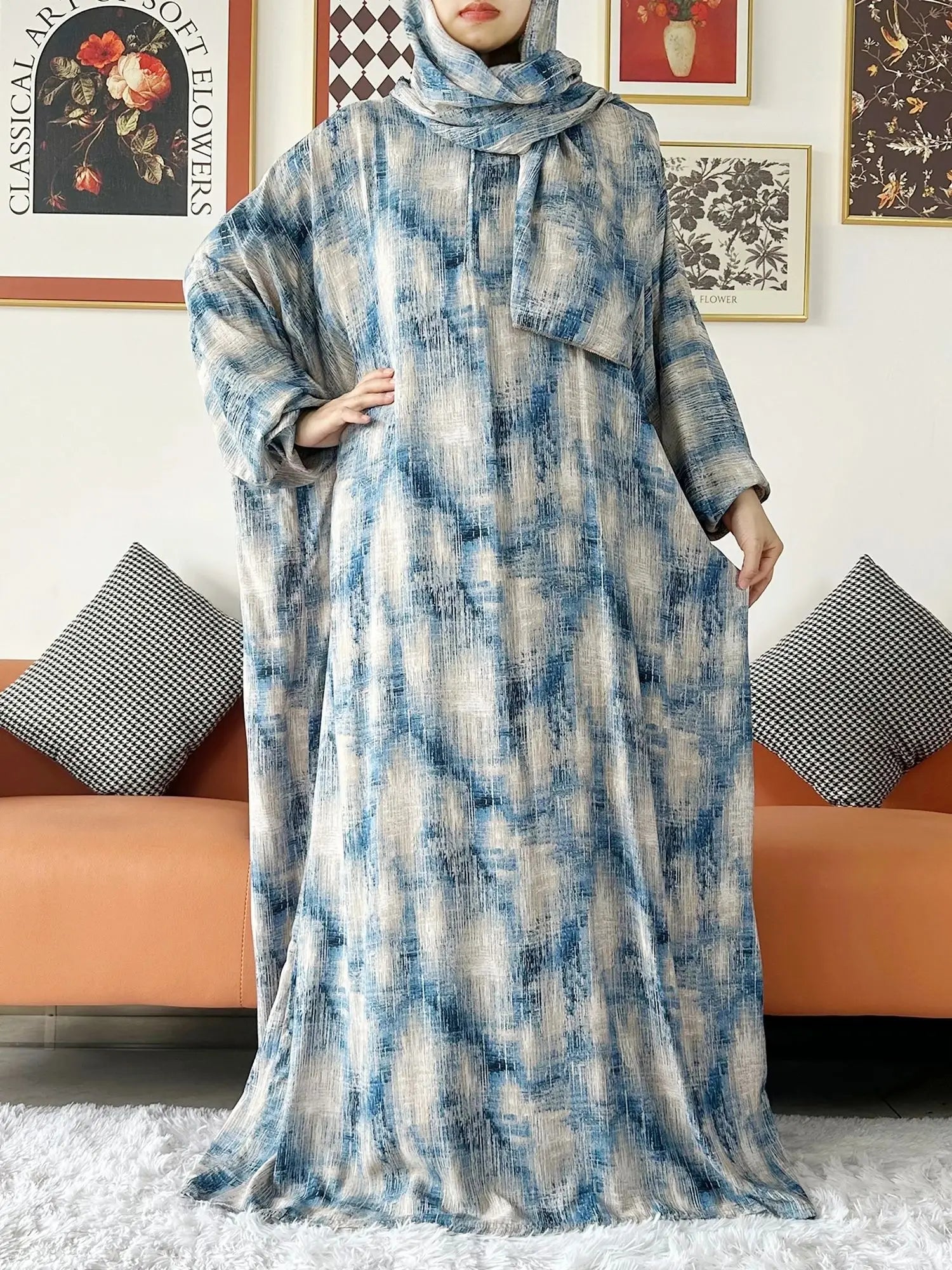 عباية صلاة قطنية مع حجاب المدمج – عباية فضفاضة لرمضان