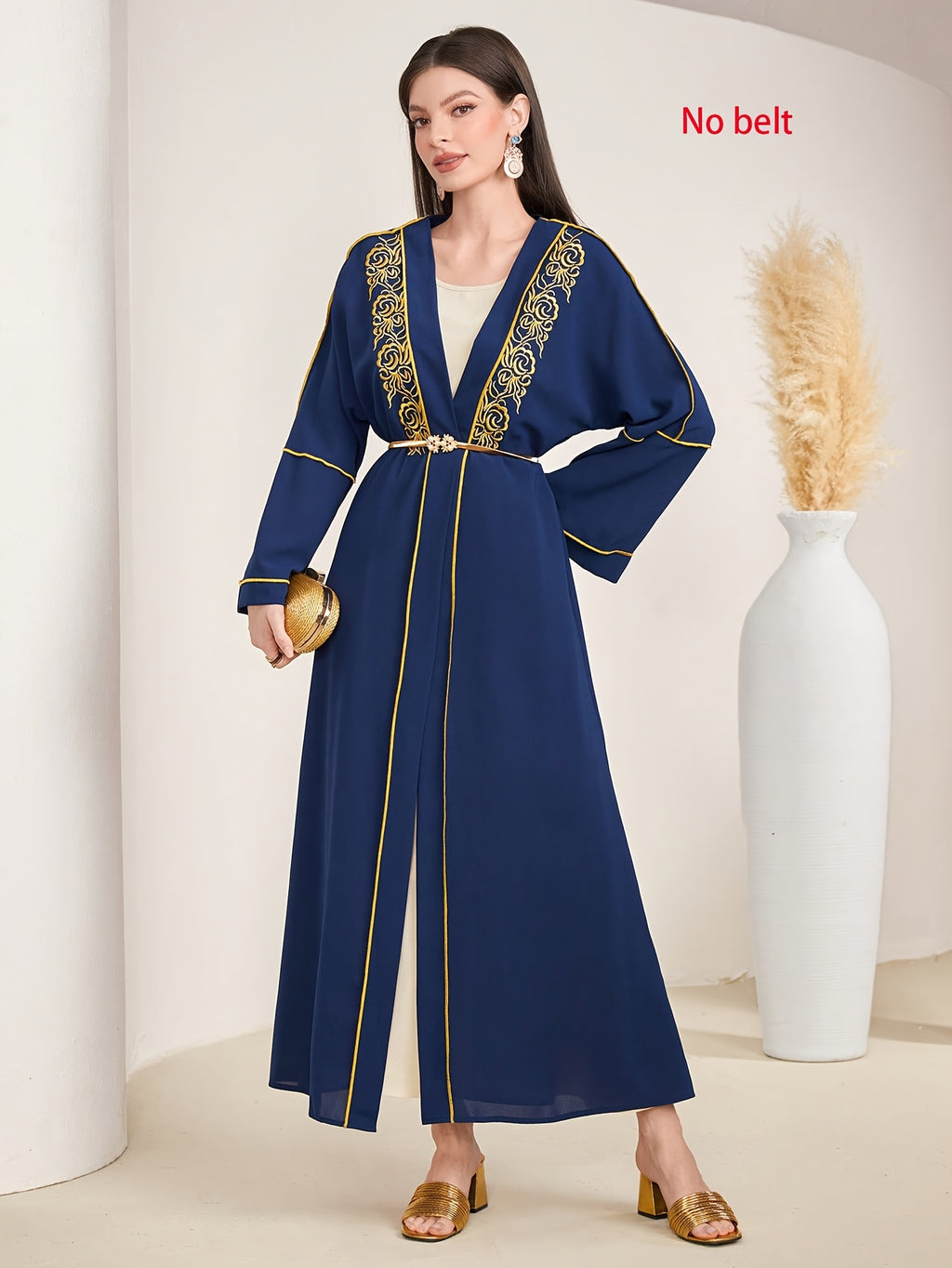 Elegant Embroidered Arab Style Abaya | Long Sleeve, Regular Fit, No Belt, Suitable for All Seasons