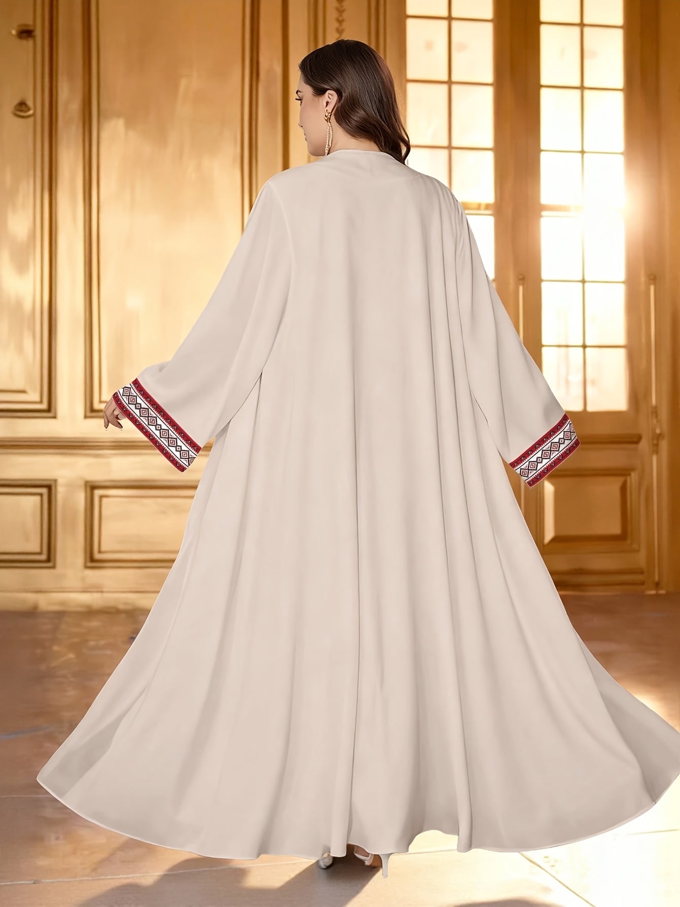 Plus Size - Plus Size - Plus-Size Women'S Geometric Striped Printed Long-Sleeve Casual Arabic Abaya, Single-Piece Cardigan Casual Coat for Spring And Autumn Islamic Women'S Clothing