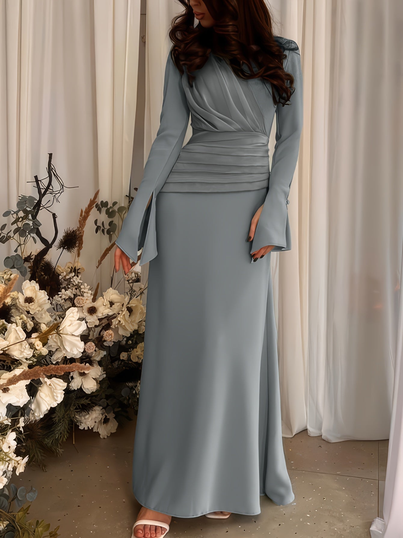 1pc Stylish Long Dress with Long Sleeves for Women Attending Weddings
