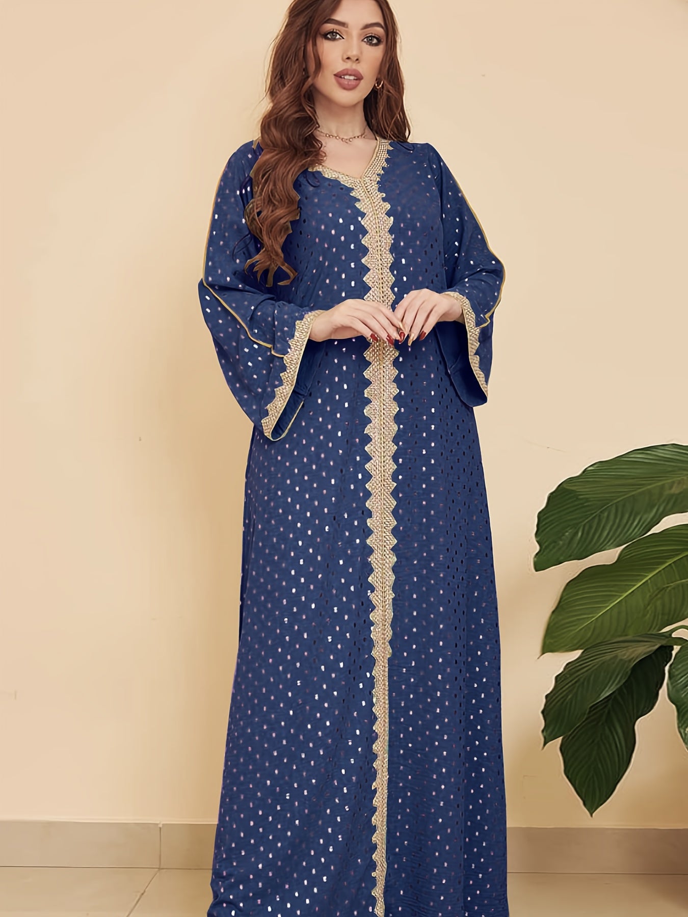 Spring/Summer Women's Long V-Neck Spliced Webbing Elegant Print Dress