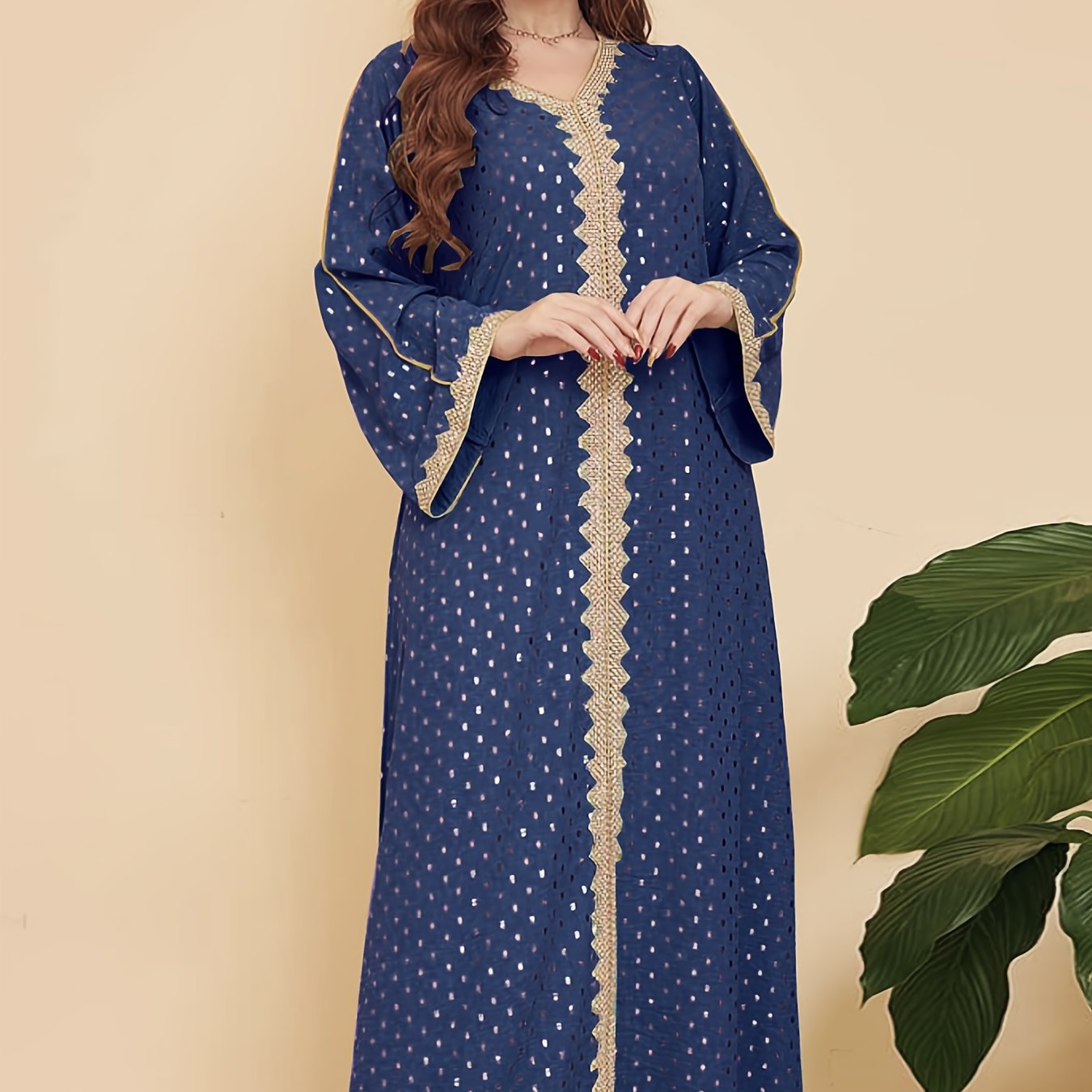 Spring/Summer Women's Long V-Neck Spliced Webbing Elegant Print Dress