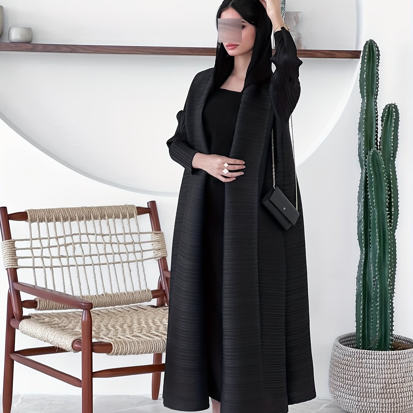 Middle Eastern Women's Clothing: Three-Yard Pleat Muslim Robe, Solid Color Cardigan Outerwear Cape